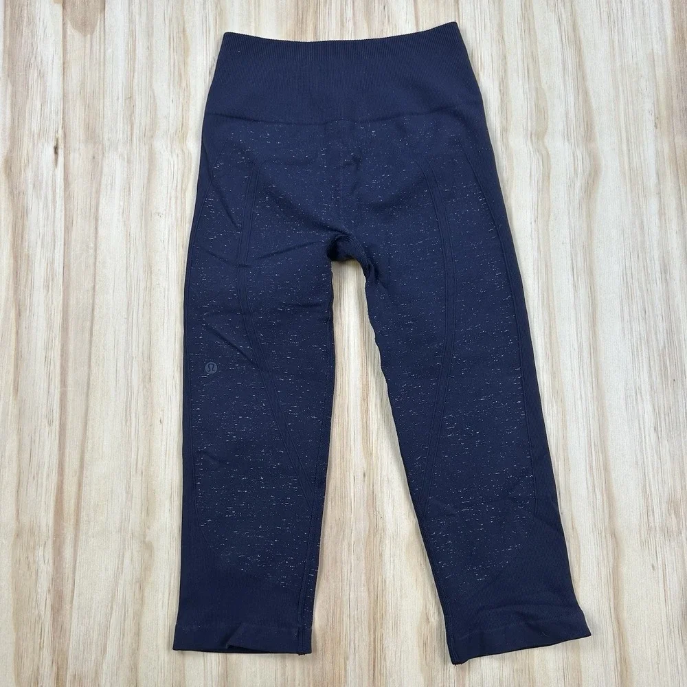 Lululemon Free To Flow Seamless Leggings Midnight Blue Speckled Crop FITS Size 6